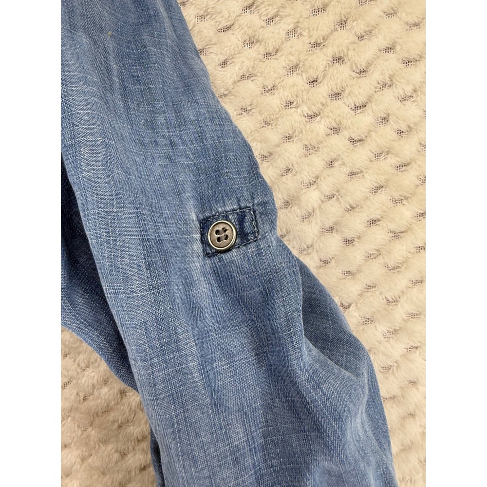 Cloth & Stone Button Down Shirt Women Small Blue Tencel Roll Tab Sleeve Chambray - Picture 7 of 8